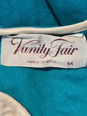 Vanity Fair Robe Womens M Teal Quilted Collar Zip Front Sleeve Pockets - Apparel