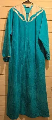 Vanity Fair Robe Womens M Teal Quilted Collar Zip Front Sleeve Pockets - Apparel