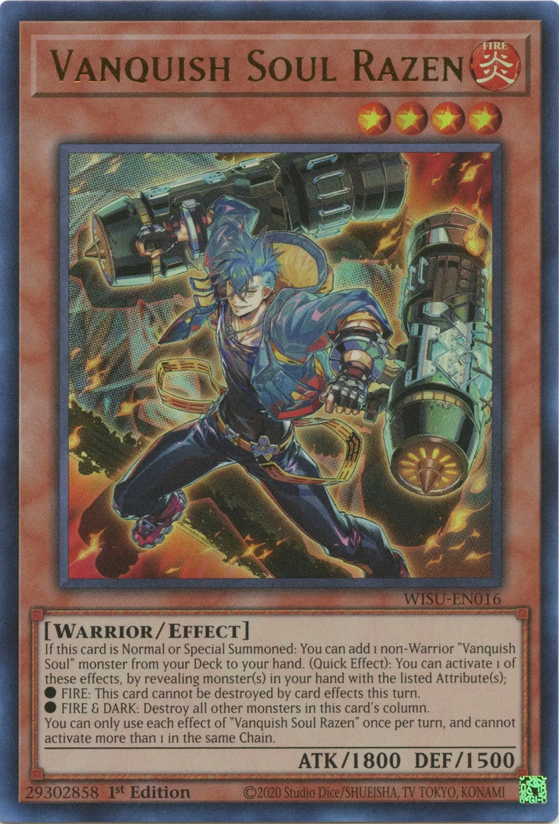 Vanquish Soul Razen Yu-Gi-Oh! card Ultra Rare from Vanquish Soul series displayed