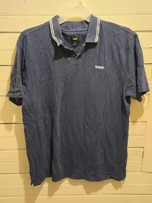 Vans Polo Shirt Mens L Navy Short Sleeve Striped Collar Logo Casual Cotton - Apparel & Merchandise