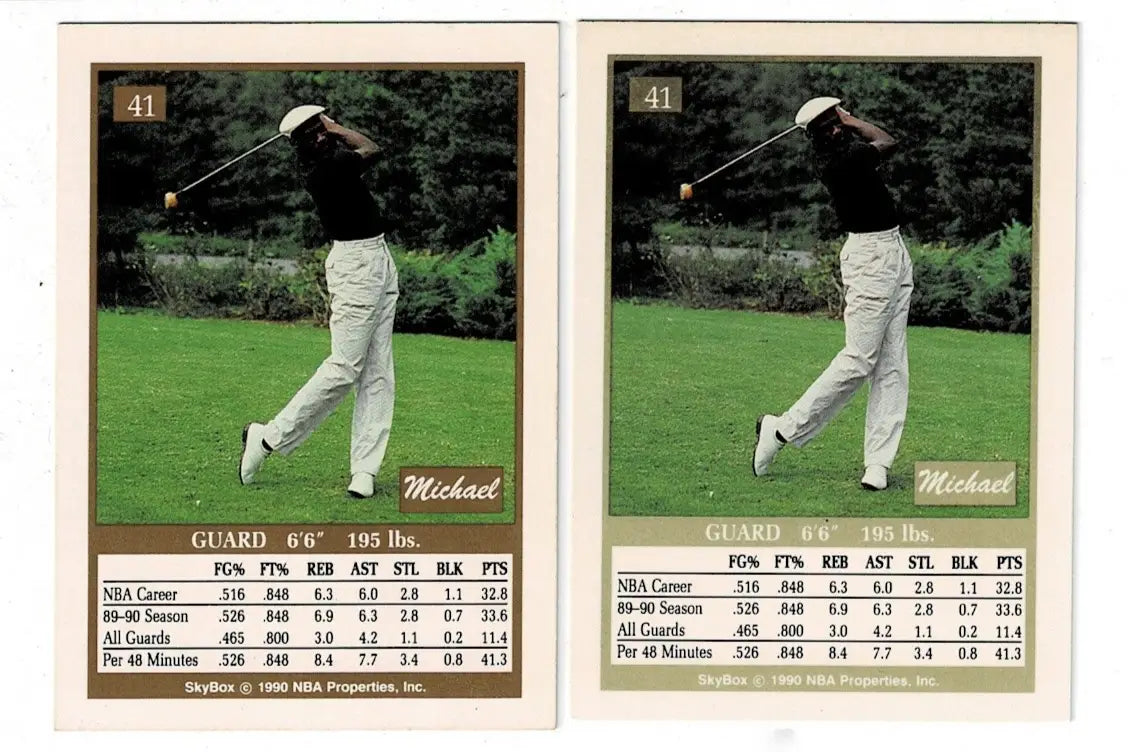 Vintage Michael Jordan basketball trading cards with green tint from 1990-91 SkyBox