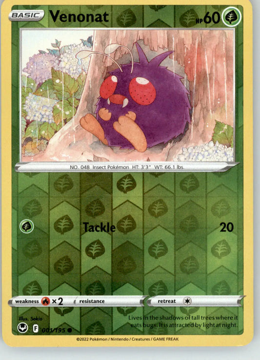 Venonat - Silver Tempest - 001/195 - Reverse Holo LP Pokemon