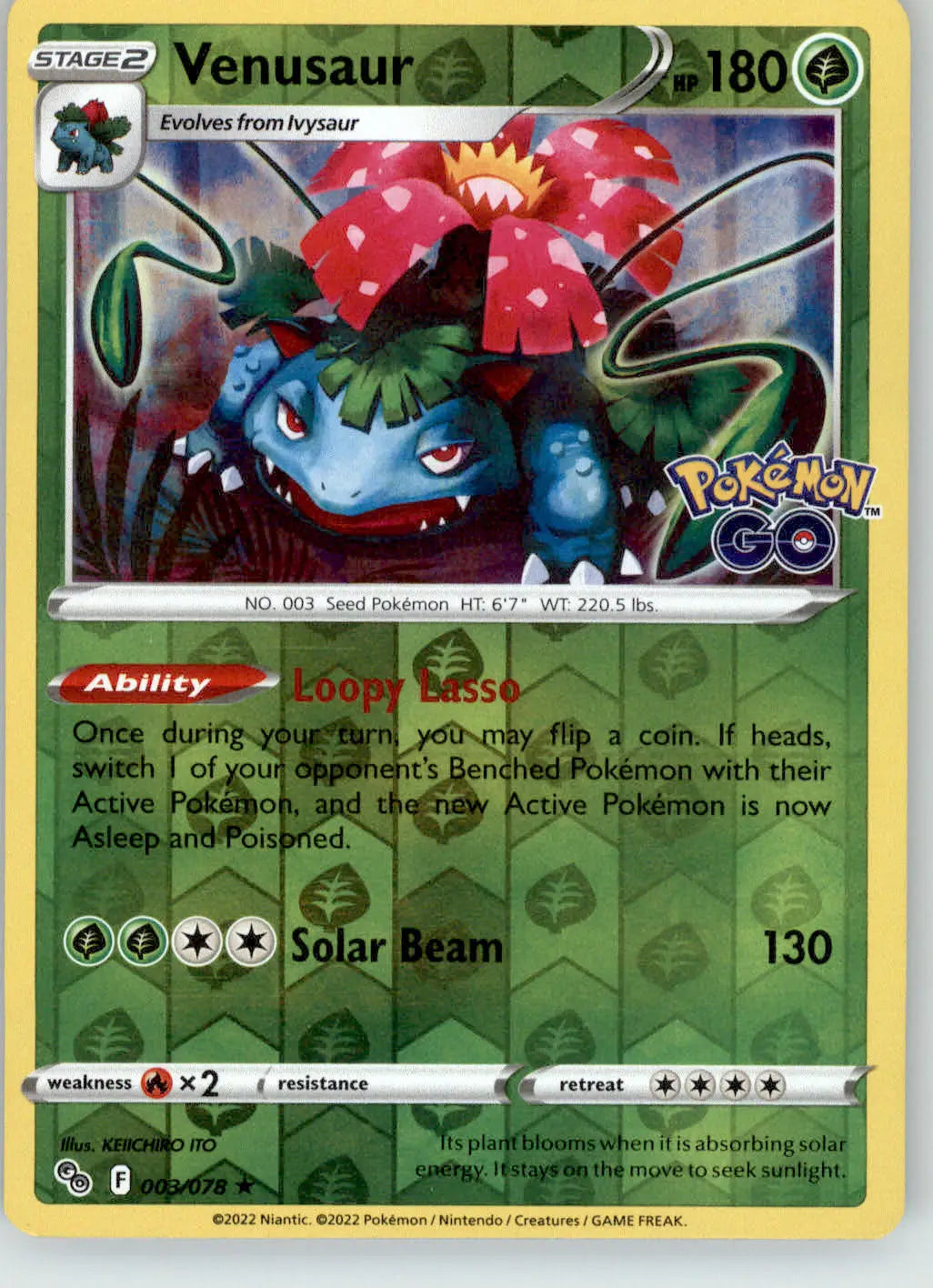 Venusaur - Pokemon GO - 003/078 - Reverse Holo LP Pokemon