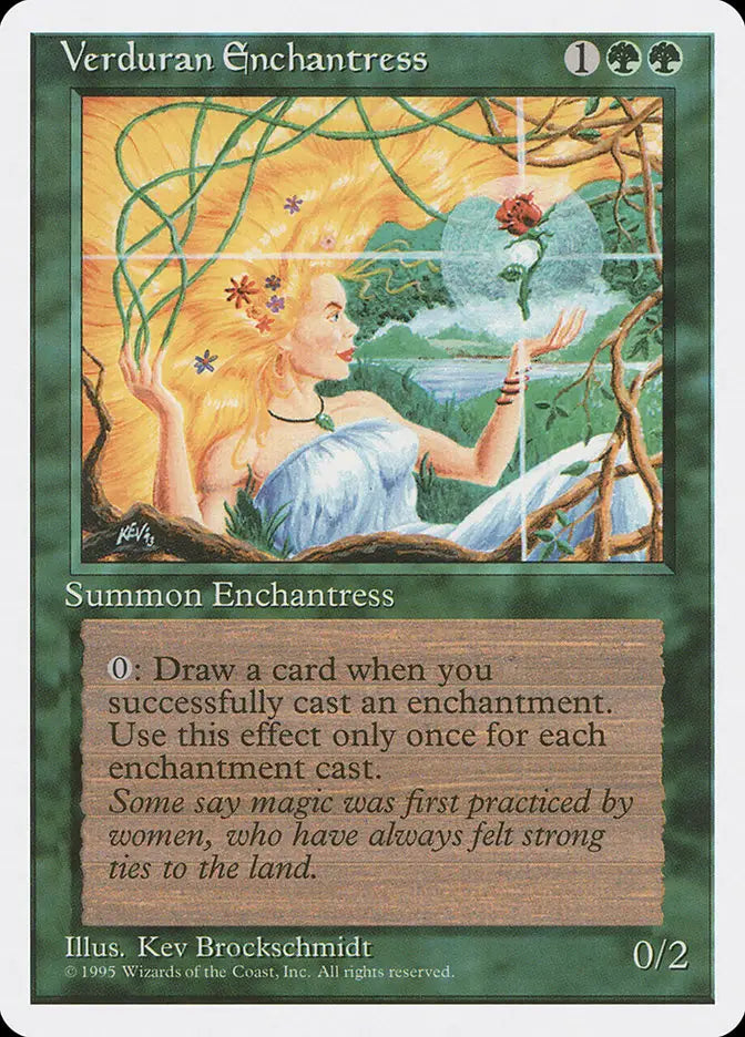 Magic card of Verduran Enchantress from Fourth Edition showcasing enchantress artwork