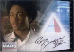 Autographed Percy Daggs III Pieceworks Costume Card on a blue background