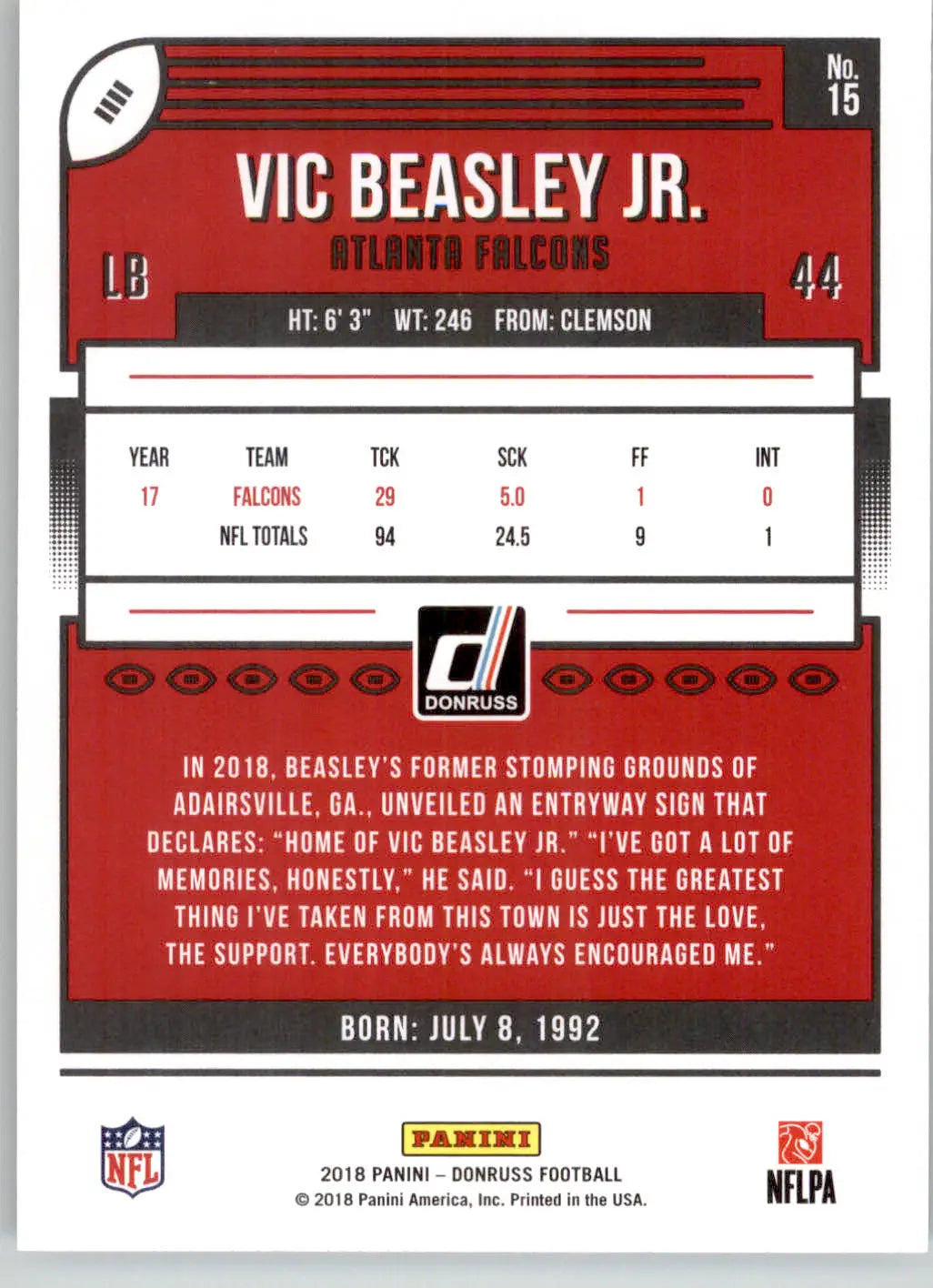 Vic Beasley Jr. - 2018 Donruss - #15 - Football