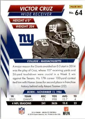 Victor Cruz - 2014 Panini Absolute - #64 - Retail Football - Football Card Single