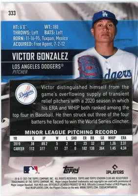 Victor Gonzalez Rookie 2021 Stadium Club Chrome #333 Los Angeles Dodgers - Baseball Card Single