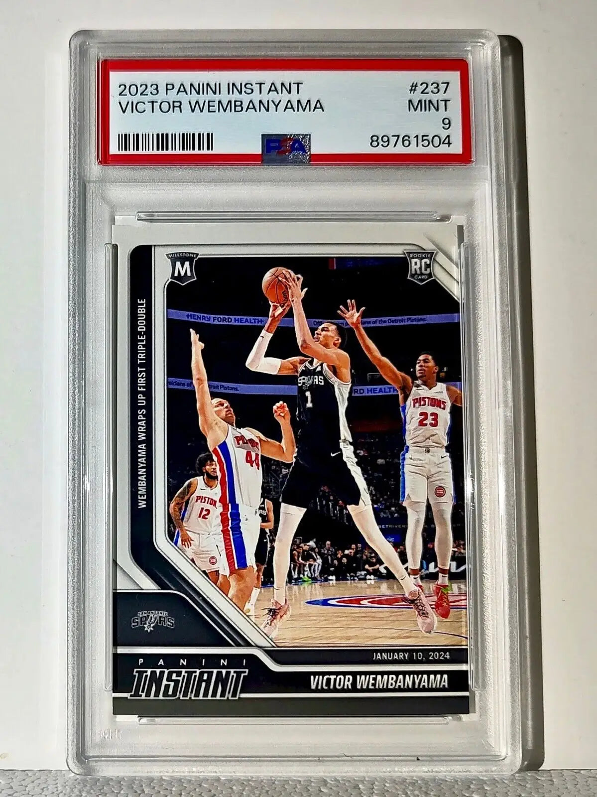 Victor Wembanyama 2023-24 Panini #237 NBA Milestone Rookie Card 1 of 2798 PSA 9 - Basketball Card Single