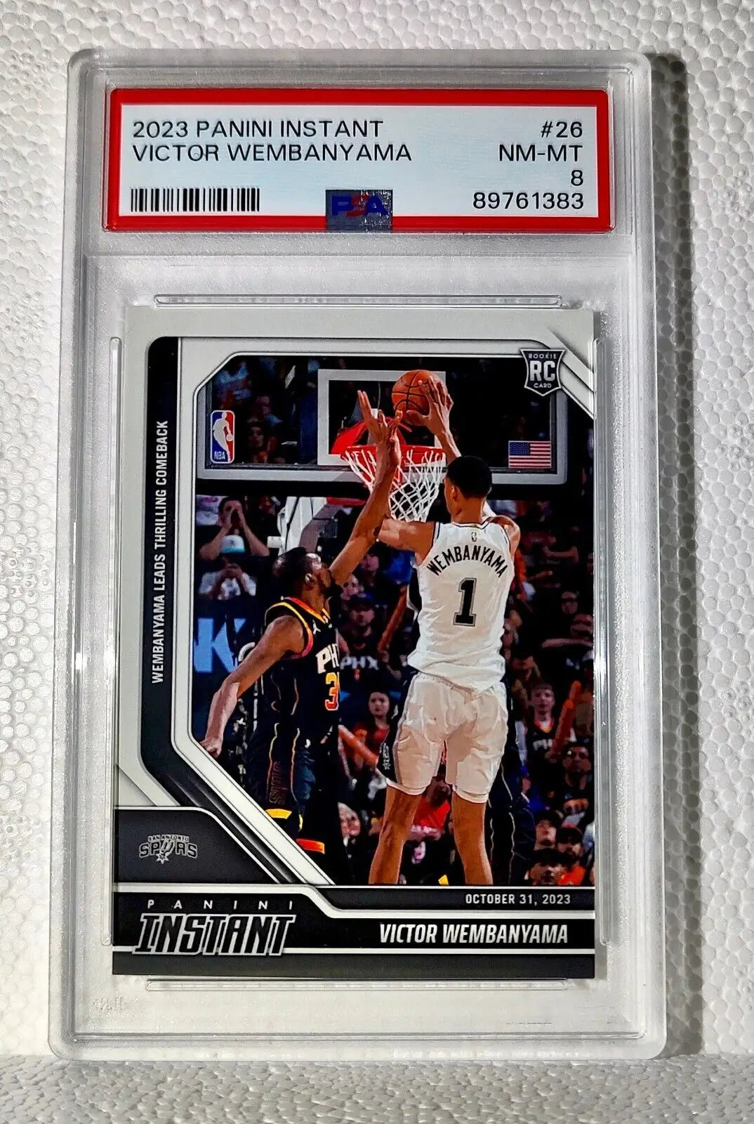 Victor Wembanyama 2023-24 Panini #26 NBA Rookie Card Spurs 1 of 10018 PSA 8 NM-M - Basketball Card Single