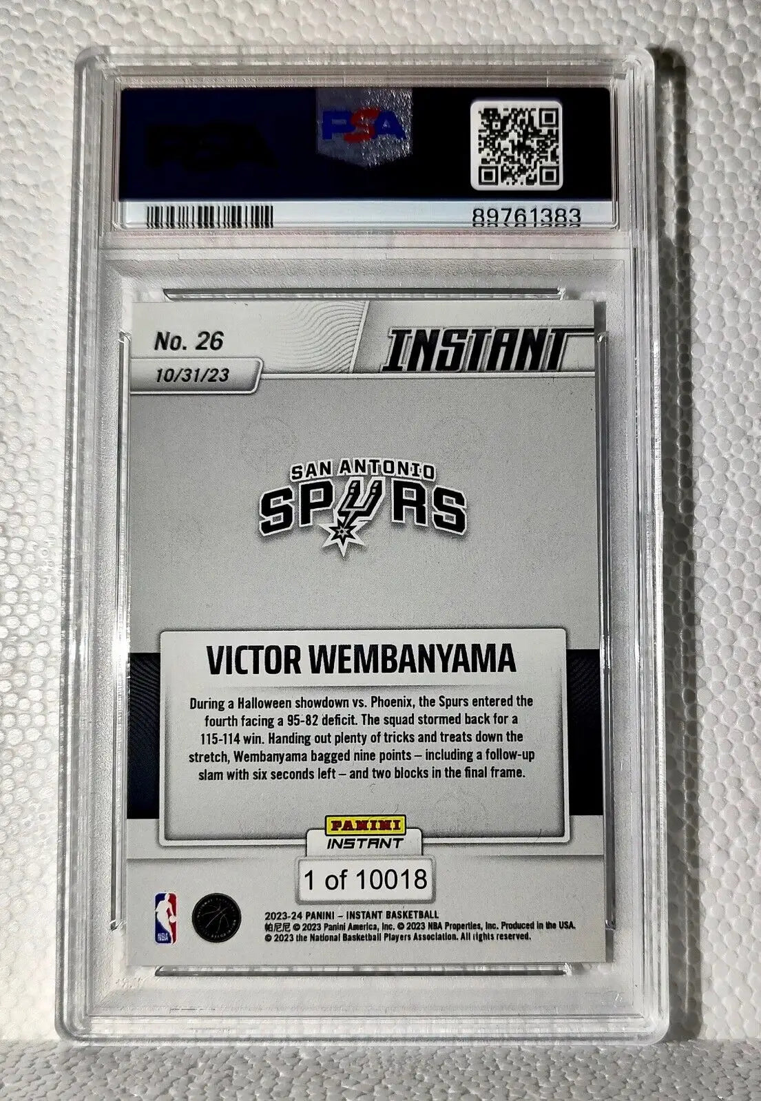 Victor Wembanyama 2023-24 Panini #26 NBA Rookie Card Spurs 1 of 10018 PSA 8 NM-M - Basketball Card Single