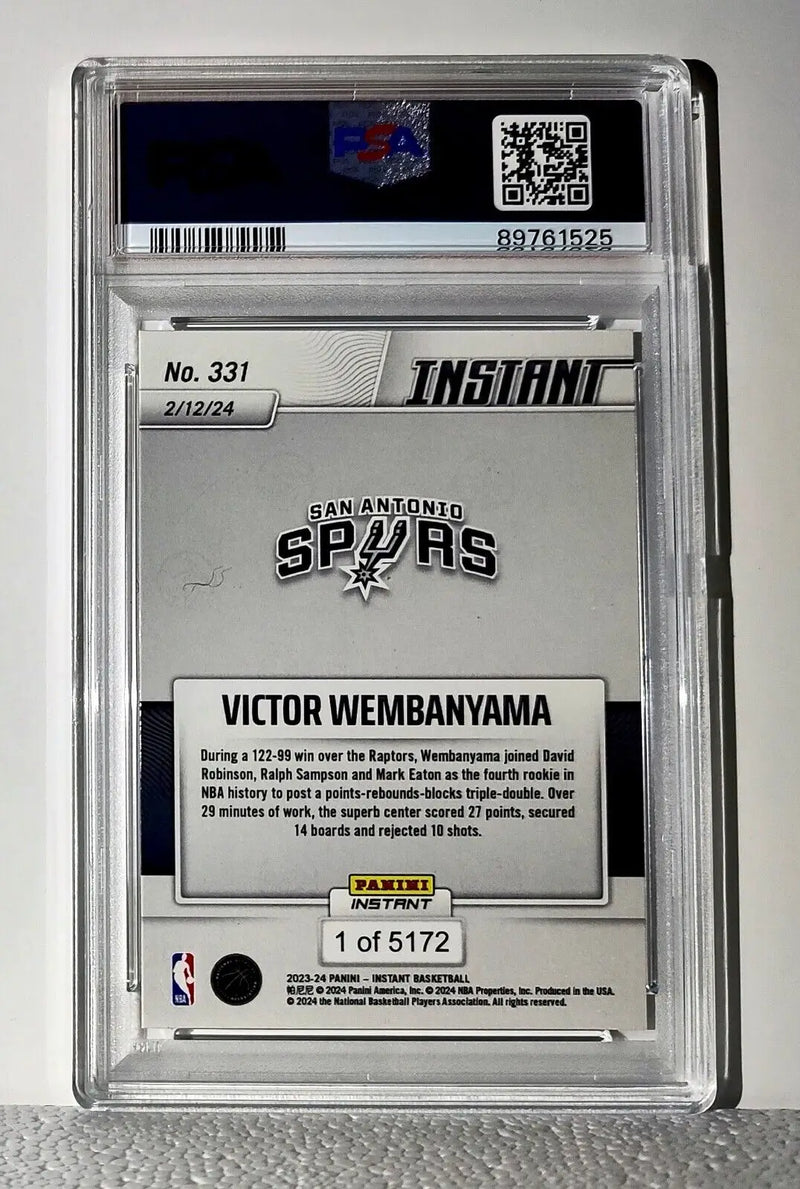 Victor Wembanyama 2023-24 Panini #331 NBA Rookie Card 1 of 5172 PSA 9 MINT - Basketball Card Single