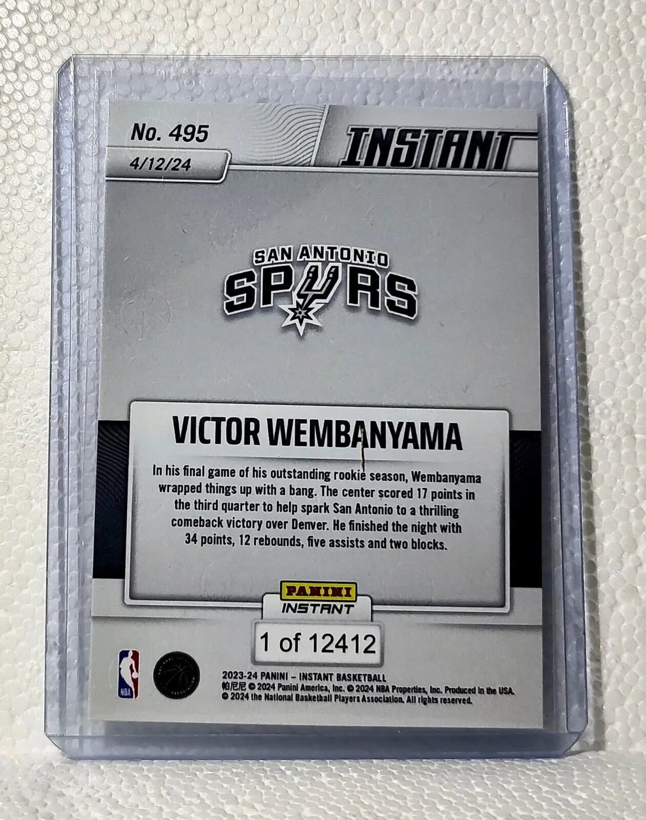 Victor Wembanyama 2023-24 Panini #495 NBA Rookie Card 1 of 12412