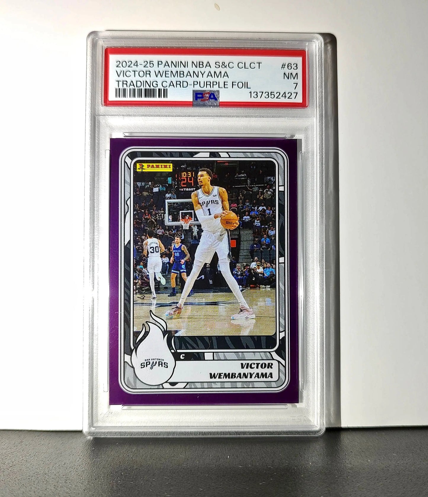 Victor Wembanyama 2024-25 Panini NBA #63 Sticker 42/75 Purple Foil PSA 7 NM