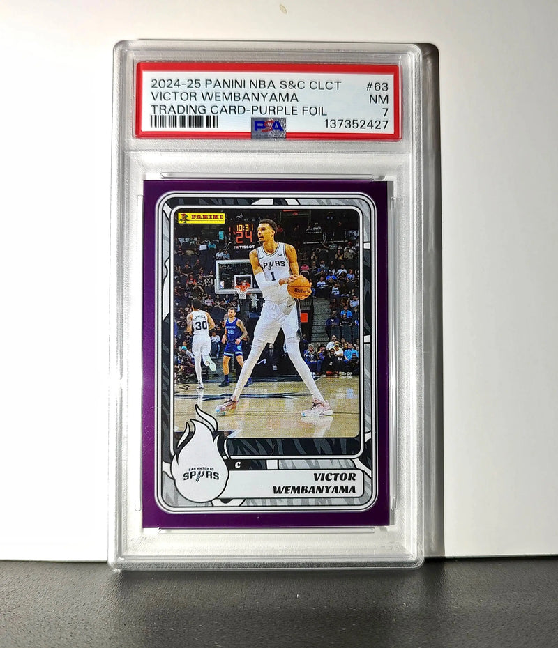 Victor Wembanyama 2024-25 Panini NBA #63 Sticker 42/75 Purple Foil PSA 7 NM