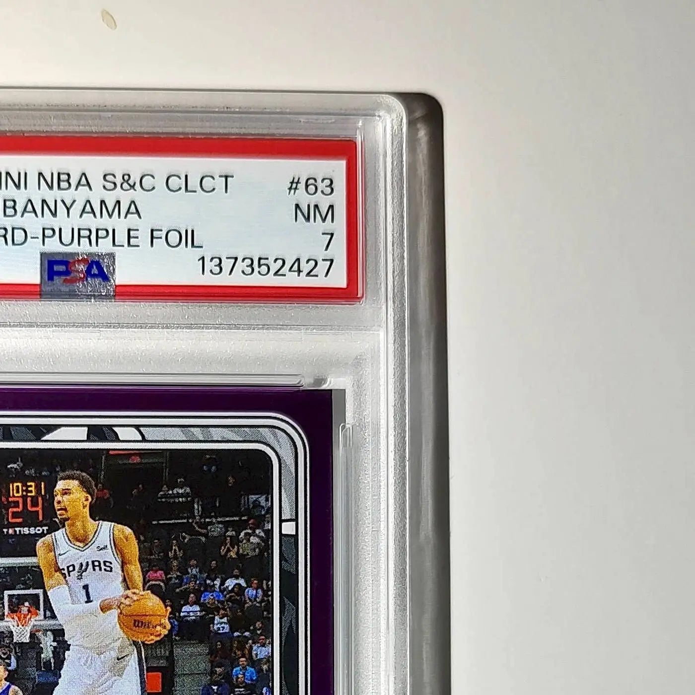 Victor Wembanyama 2024-25 Panini NBA #63 Sticker 42/75 Purple Foil PSA 7 NM