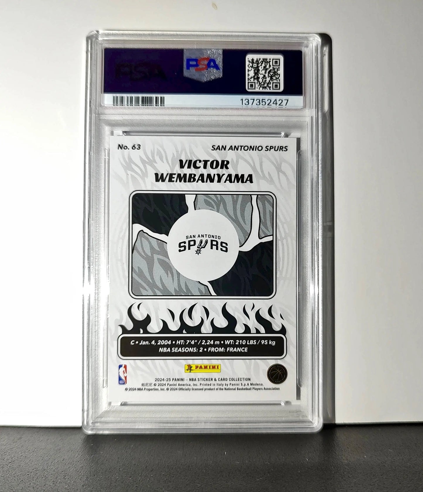 Victor Wembanyama 2024-25 Panini NBA #63 Sticker 42/75 Purple Foil PSA 7 NM
