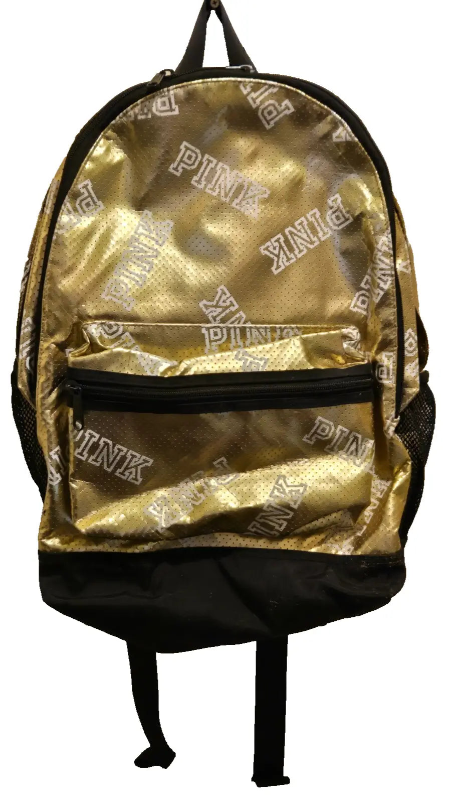 Victoria’s Secret PINK Gold Metallic Backpack – Perforated Style Black Base. - Apparel