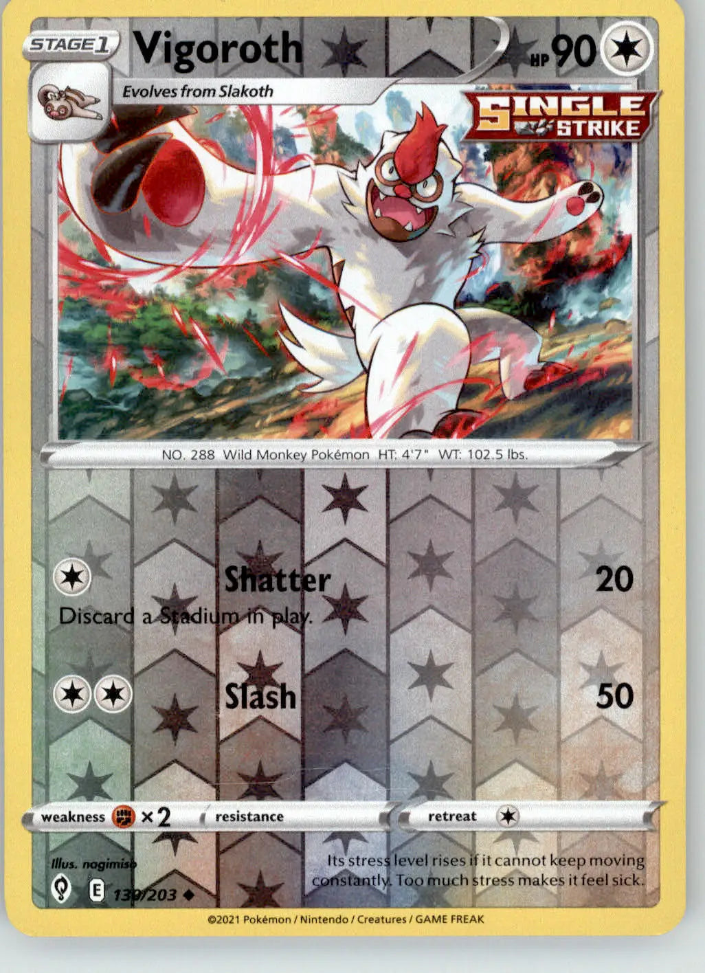 Vigoroth - Evolving Skies - 130/203 - Reverse Holo LP Pokemon