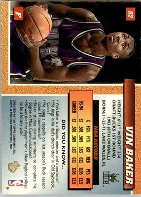 Vin Baker - 1994-95 Topps Embossed - #52 - Basketball - Basketball Card Single