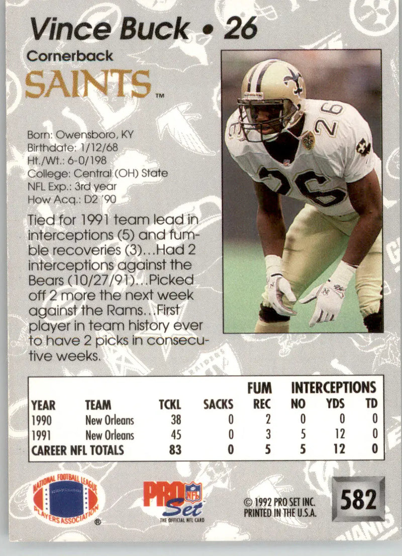 Vince Buck - 1992 Pro Set - #582 - Football - Football Card Single