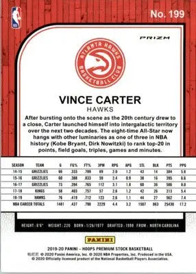 Vince Carter - 2019-20 Hoops Premium Stock - #199 - Prizms Silver Basketball - Basketball Card Single