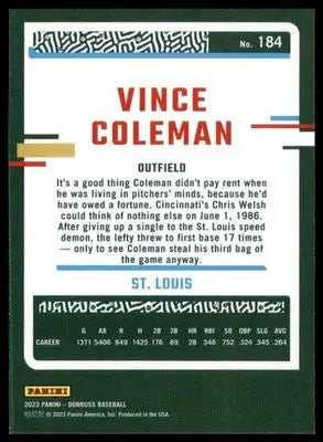 Vince Coleman 2023 Donruss #184 St. Louis Cardinals - Baseball Card Single
