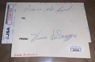 Vince DiMaggio Rare Praise the Lord Autographed Index Card Cut JSA - Sports Memorabilia
