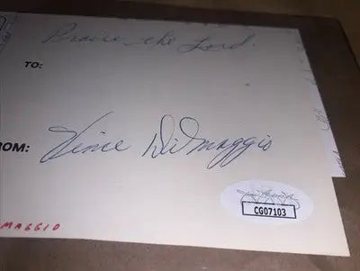 Vince DiMaggio Rare Praise the Lord Autographed Index Card Cut JSA - Sports Memorabilia