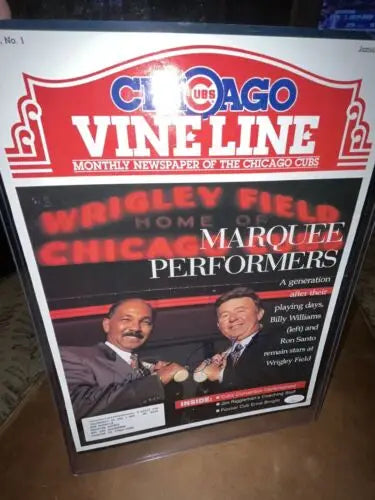 Framed Vine Line Chicago Cubs Magazine featuring Billy Williams and Ron Santo autographs