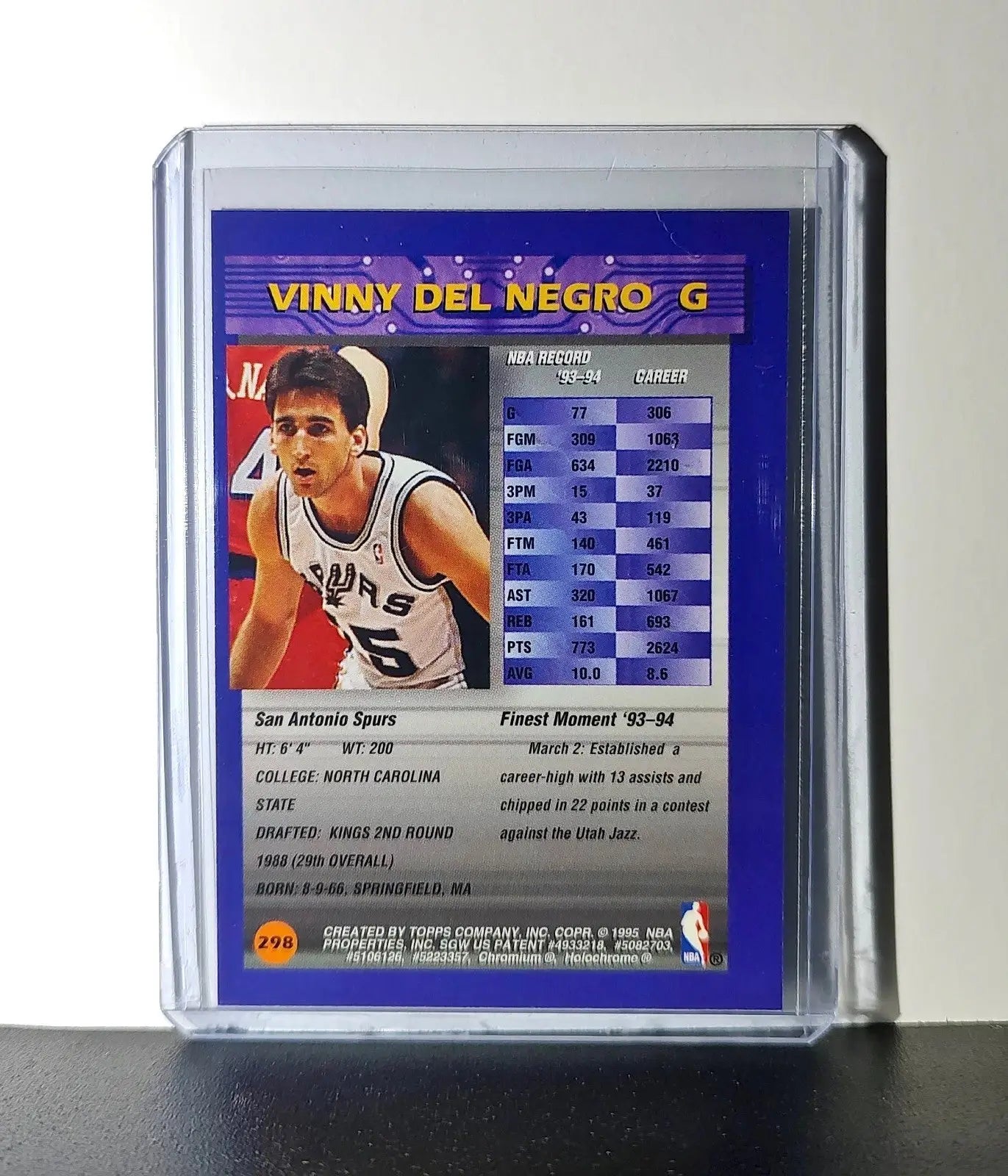 Vinny Del Negro 1994-95 Topps Finest #298 Basketball Card - Basketball Card Single