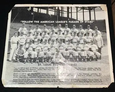 Vintage 1951 ST LOUIS BROWNS 8X10 TEAM PHOTO BASEBALL WOOD SIEVERS LOLLAR - Sports Memorabilia (Jerseys balls helmets