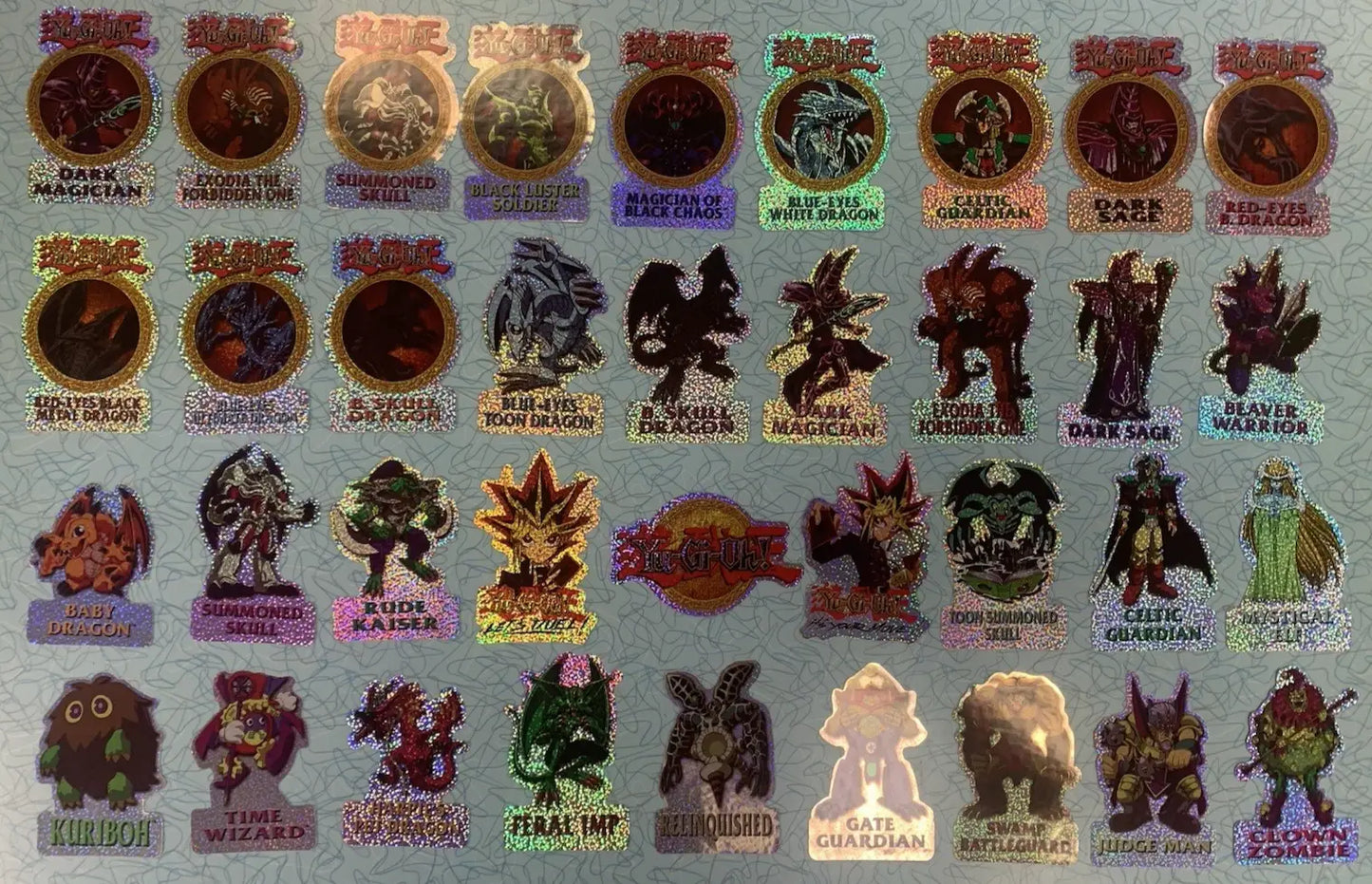 Vintage 1996 Yu-Gi-Oh holographic sticker set featuring Sandy Lion vintage stickers