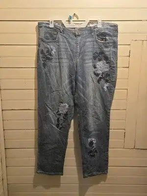 Vintage America Blues Jeans Women’s 14/32 Light Wash Embroidered Floral Straight
