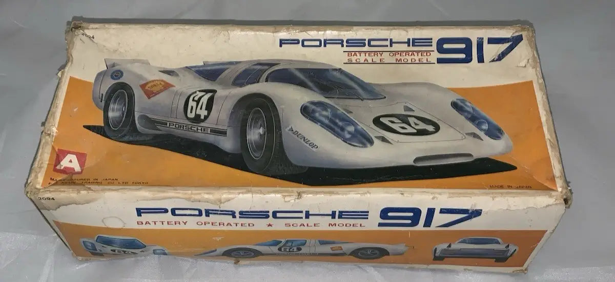 Vintage Asahi Japan Porsche 917 Toy Car with Box Battery Operated Nice - Action Figure & Toy