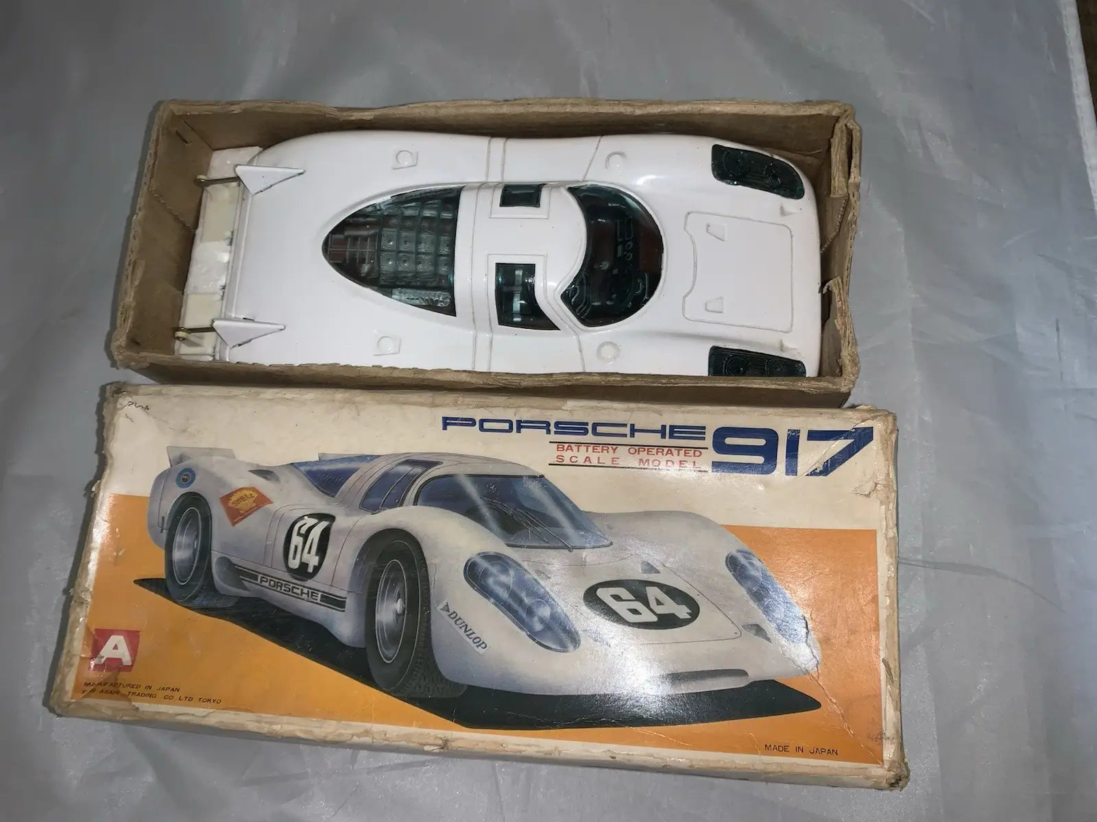 Vintage Asahi Japan Porsche 917 Toy Car with Box Battery Operated Nice - Action Figure & Toy