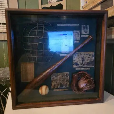 Vintage Baseball Memorabilia Shadow Box Display - Display