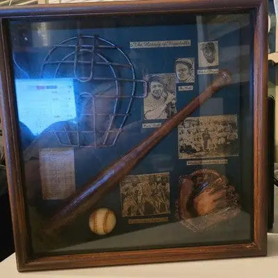 Vintage Baseball Memorabilia Shadow Box Display - Display