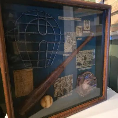 Vintage Baseball Memorabilia Shadow Box Display - Display