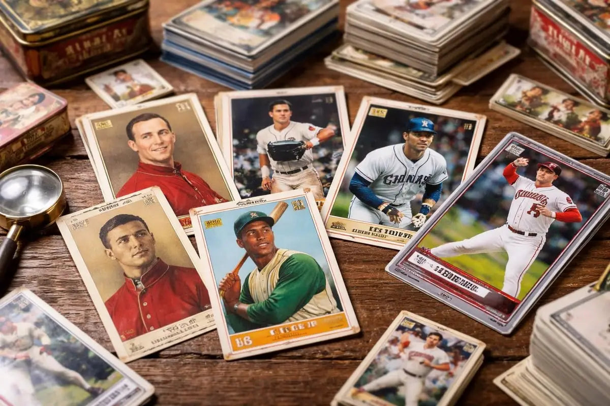 A vintage baseball card showing a player in a green and white uniform holding a bat with the Topps brand logo, highlighting the historical significance of baseball cards in the Baseball Cards history value and collecting guide 2026.