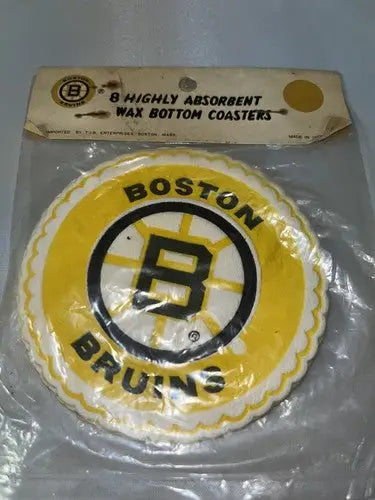 Vintage Boston Bruins Hockey Wax Bottom Coasters Japan New Old Stock 8/pkg - Sports Memorabilia