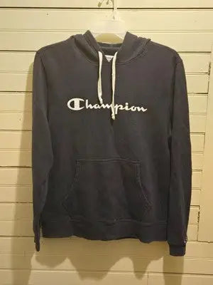 Vintage Champion Hoodie Men’s L Black Pullover Hooded Sweatshirt - Apparel