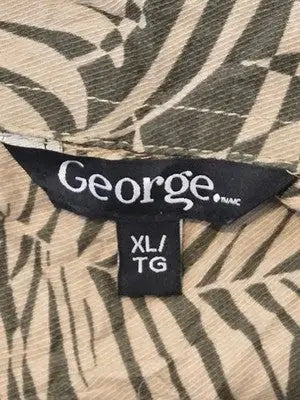 Vintage George Casual Shirt Mens XL Short Sleeve Hawaiian Palm Leaf Green Tan