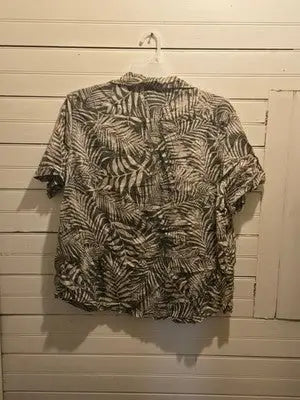 Vintage George Casual Shirt Mens XL Short Sleeve Hawaiian Palm Leaf Green Tan