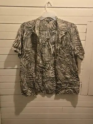 Vintage George Casual Shirt Mens XL Short Sleeve Hawaiian Palm Leaf Green Tan