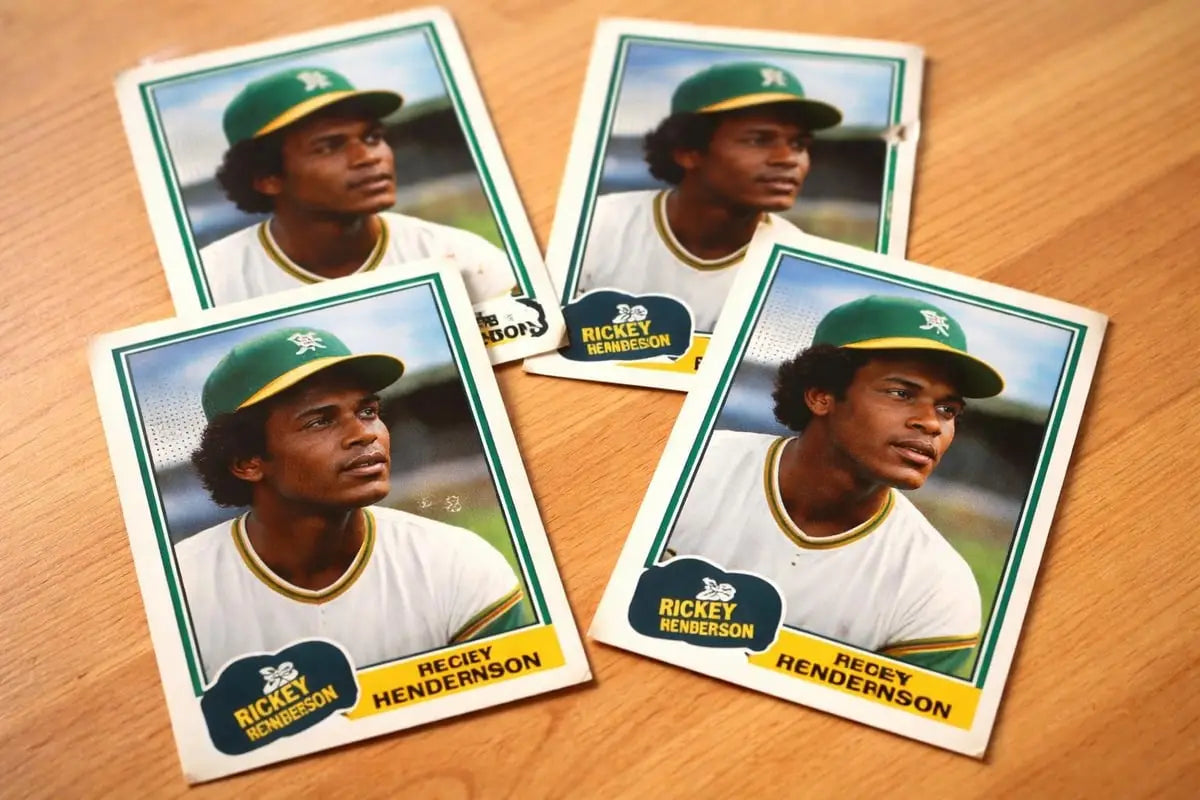 vintage green and white baseball trading cards featuring rickey henderson showcasing his rookie card in a value guide for 2026