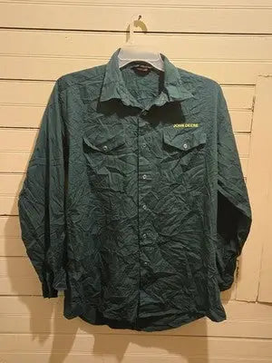 Vintage John Deere Shirt Mens XL-XXL Green Long Sleeve Work Embroidered Utility - Apparel