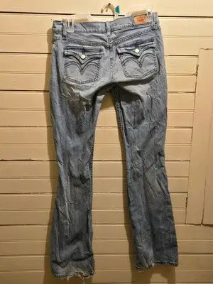 Vintage Levis Jeans Women’s 9M Too Superlow 524 Light Wash Bootcut Distressed - Apparel
