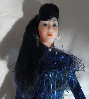 Vintage Made in Vietnam Heritage Asian Geisha Doll In Blue Dress 16’’ On Base - Other