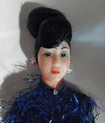 Vintage Made in Vietnam Heritage Asian Geisha Doll In Blue Dress 16’’ On Base - Other